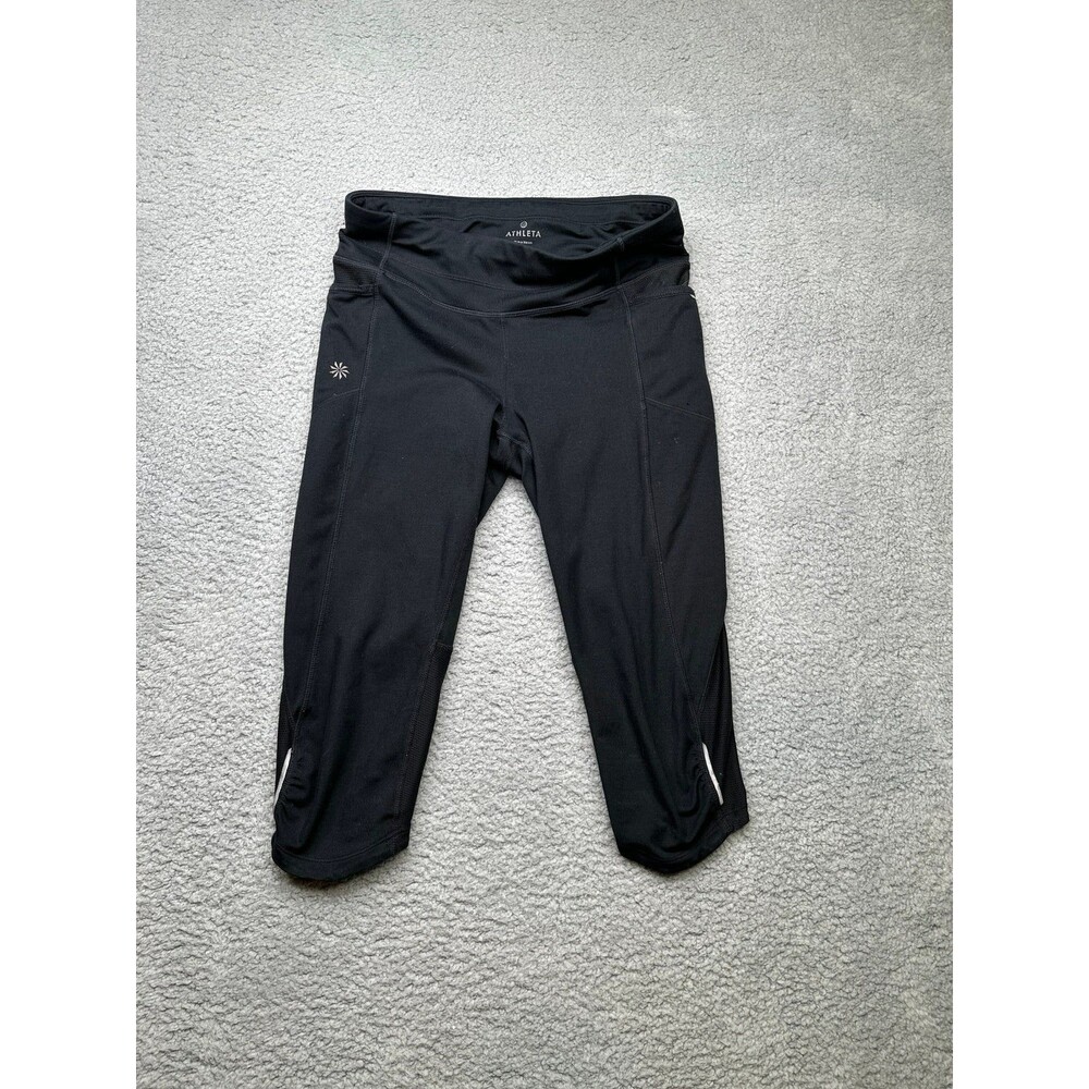 Athleta Cropped leggings ruched at cuff with reflective marking sz Small